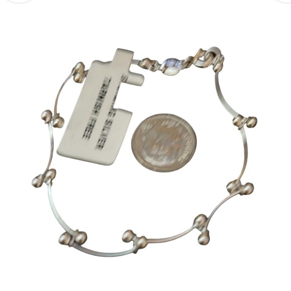 NWT Elegant Sterling Silver Beaded Scallop / Ball & Curve Bar Link Bracelet - Picture 5 of 7